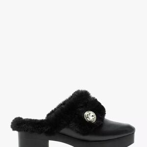 Elegant Black Fur-Trimmed Women's Mules